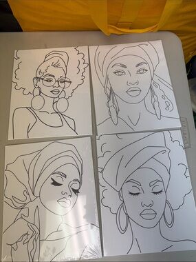 Set of 4 Black & White African American Ladies Art Canvases ready to paint color